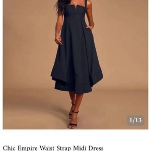 New with tags!! Navy, chic empire waist midi dress. Pockets!